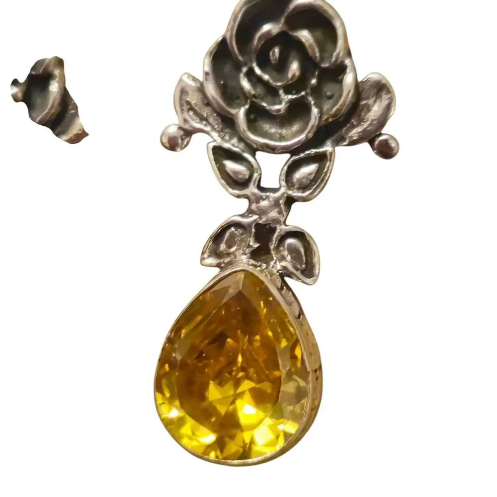 Yellow Topaz 925 Sterling Silver Earrings Teardrop Faceted 2